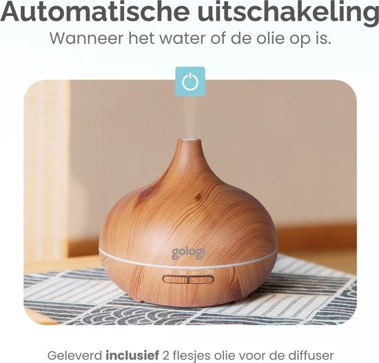 Gologi Slimme Aroma Diffuser - 550ML - Luchtbevochtiger - Geurverspreider - LED verlichting - Incl. 2 Etherische OlieÃƒÃ n - Lichtbruin