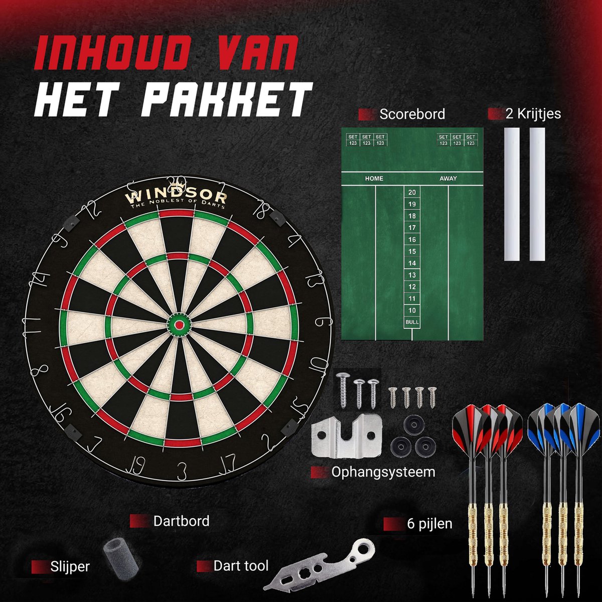 WINDSOR Dartscheibe - mit Darts & Zubehör - Sisal - Dartscheibe - Ritter 3
