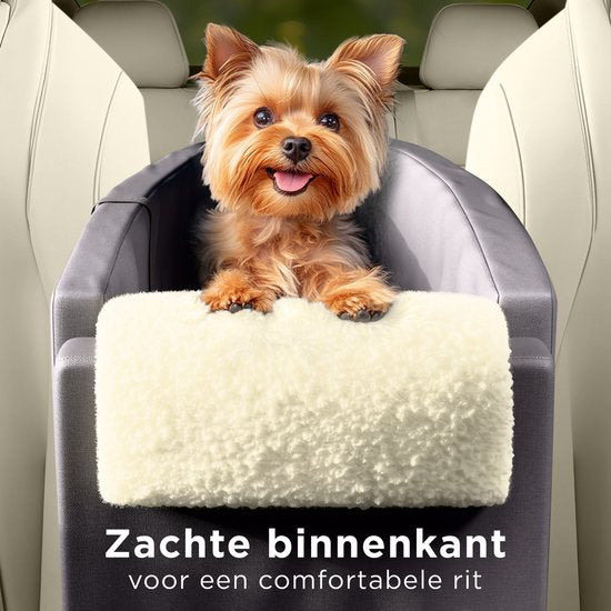 CozySense® Hundeautositz - Hundekorb Auto mit waschbarem Bezug - Für kleine Hunde - Passt in die Mittelkonsole - Auch als Tragetasche - Schwarz/Beige