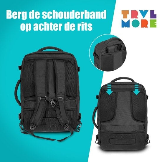 TRVLMORE Reisetasche - 40L - Rucksack - Handgepäck Wochenendtasche - Rucksack - Spritzwassergeschützt Schwarz