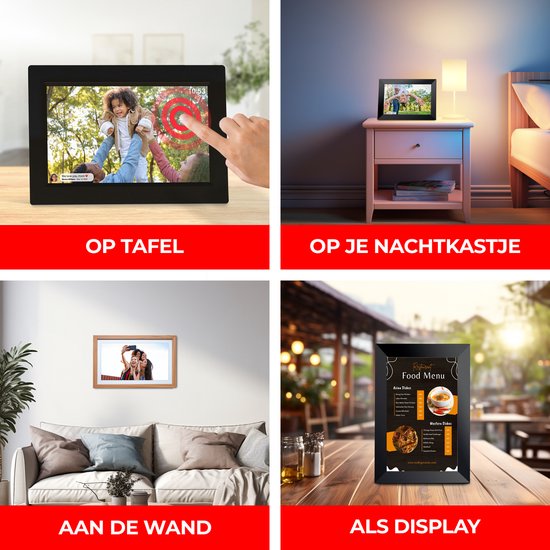 Denver Digitaler Bilderrahmen 15,6 Zoll - XL - Holz - Full HD - Frameo App - Bilderrahmen - WiFi - 8GB - IPS Touchscreen - PFF1542LW