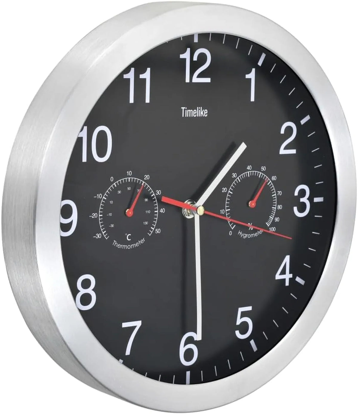 VidaXL Wanduhr Ø 30 cm mit Thermometer und Hygrometer – Präzises Quarzwerk – Aluminium, schwarz