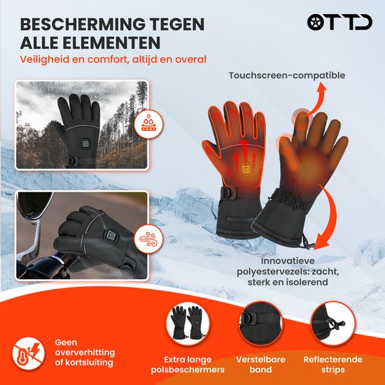 TTD® Beheizte Handschuhe Wiederaufladbar - Größe XL - Elektrische Handschuhe mit Heizung - Beheizte Fäustlinge - Batteriebeheizte Handschuhe Männer und Frauen - Unisex