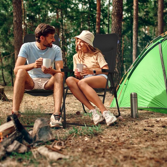 TRVLMORE Campingstuhl - 7 Positionen - Komfortabler Campingstuhl - 120 kg Belastbarkeit - Liegeposition - Klappstuhl - Klappstuhl - Schwarz