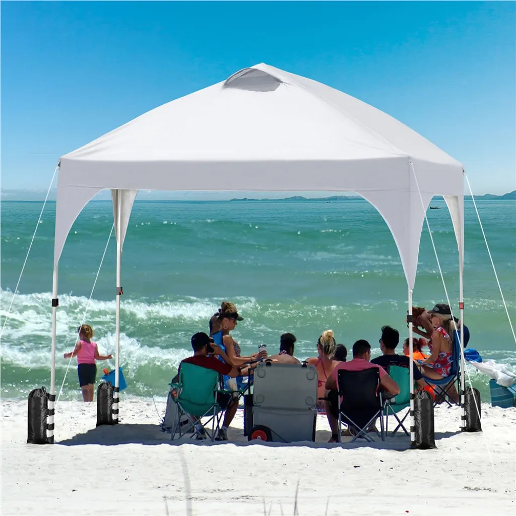 Yaheetech Faltbares Partyzelt 3 x 3 m – Weiß – Verstellbarer Pop-up-Pavillon mit Tragetasche