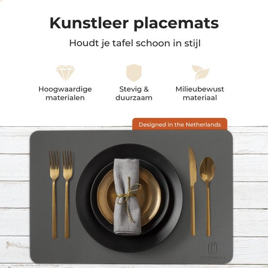Castagnola Tischsets in Lederoptik - Rutschfeste Tischsets aus Kunstleder - Wasserabweisende Untersetzer - Untersetzer - 6 Stück - 45 x 30 cm - Grau
