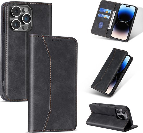 Podec Case mit Kartenhalter geeignet für iPhone 12 Pro Max Schwarz Phone Case - Anti-Shock Bookcase Cover mit 1x Displayschutzfolie - Wallet Case