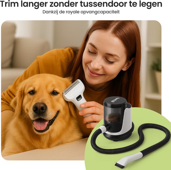 Gopets - 9-teilige Hundeschermaschine - Tierschermaschine für dickes Fell - mit Vakuum & Massagebürste - 23 x 30 cm