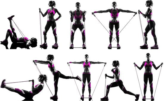 Rebblo – Heimtrainingsset – 10-teilig – Widerstandsbänder – Fußschlaufen – Griffe – Türanker – Fitnessset inkl. Aufbewahrungstasche – 2/3/4/5/6 kg