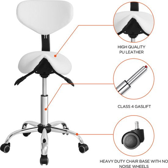 Sattelhocker ergonomisch - Barbierhocker - Tabouret - höhenverstellbar - neigbare und verstellbare Rückenlehne