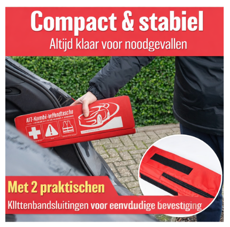 HELDENWERK Auto-Kombi-Tasche (3 in 1) nach aktueller Norm 2026 - inkl. Warndreieck, Warnweste - Verbandskasten Warndreieck-Set Auto-Verbandskasten DIN 13164:2022 (nach deutschem Verkehrsrecht)