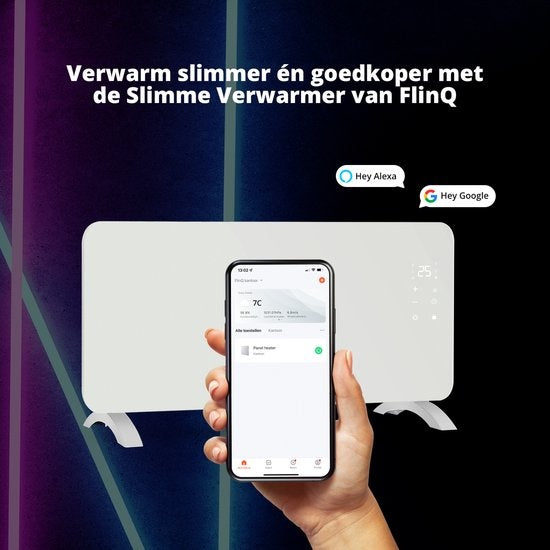 FlinQ Smart Panel Heater mit WiFi - Elektrische Heizung - Heizpaneel - Elektrische Heizung - Konvektorheizung - Tragbare Heizung - 2000W - Weiß