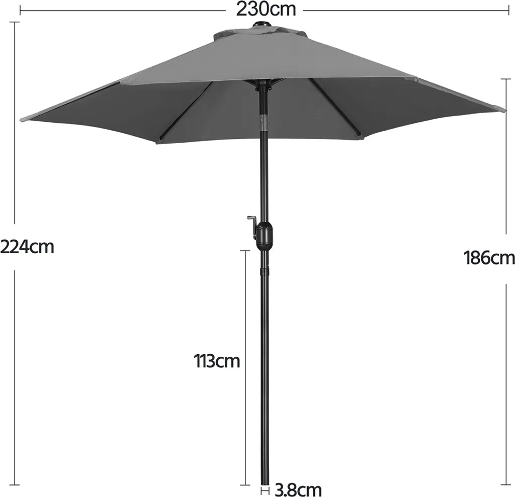 Yaheetech Sonnenschirm Ø 230 cm – Grau – Neigbarer Gartenschirm mit Pendelmechanismus und Windbelüftung