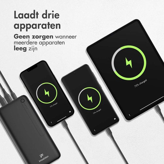 iMoshion® Powerbank 27000 mAh - Schnelles Ladegerät & Batterieanzeige - Geeignet für iPhone & Samsung, u.a. - 18 Watt - USB A, USB C & Micro USB - Schwarz