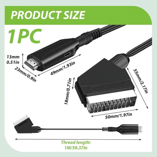 SCART-zu-HDMI-Adapter – 1080p/720p All-in-One-SCART-zu-HDMI-Audio-Video-Adapter - Im Lieferumfang enthalten: HDMI-Kabel, SCART-Eingangskabel und HDMI-Ausgang – Kompatibel mit HD-Fernsehern, Set-Top-Boxen, VHS-Geräten, Xbox, PS3, Sky, DVD und Blu-ray