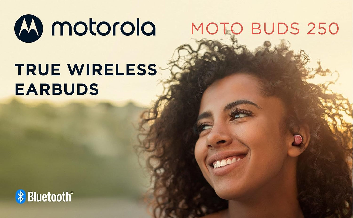 Motorola Sound Wireless earbuds - Moto Buds 250 - In-Ear - Qi-Technologie - wasser- und schweißfest - Touch- und Sprachsteuerung - 18 Stunden Spielzeit - schwarz, S/M/L