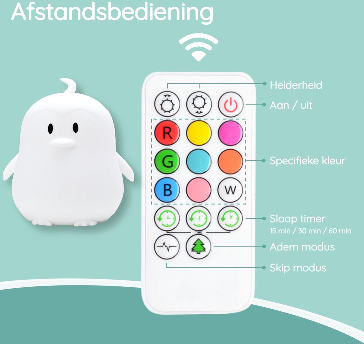 Sleepy Friends Pinguin-Nachtlicht für Kinder - 8 Farben LED - dimmbar & Touch - USB aufladbar - 95.2 x 97.4 x 100 mm - weiches Silikon