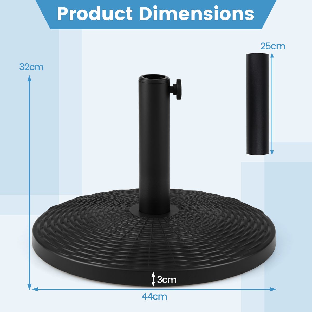 Coast Sonnenschirmständer – Rattan-Optik – mit Betonfüllung – für Sonnenschirmstangen 38/48 mm – schwarz