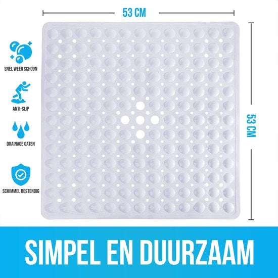 Strex Badematte / Antirutschmatte Dusche - 53x53CM - Mit Saugnäpfen - Duschmatte Antirutsch für Dusche - Badematte