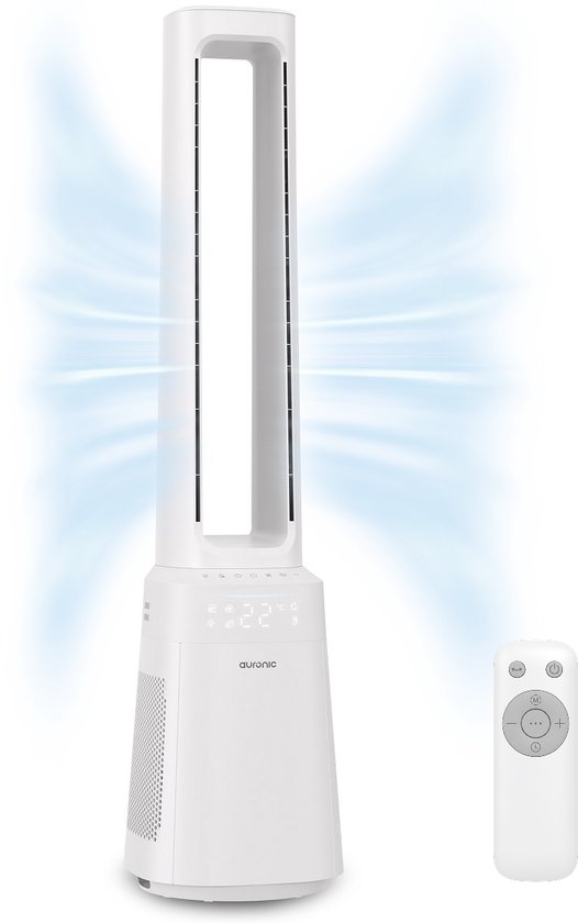Auronic Turmventilator – blattloses 2-in-1-Modell – Luftreiniger mit HEPA-Filter – Ventilator – 10 Stufen – Fernbedienung – 105 cm – Weiß