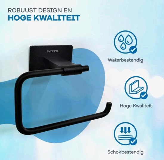 WITTS Toilettenpapierhalter - Selbstklebend / Kein Bohren - Toilettenpapierhalter - Schwarz