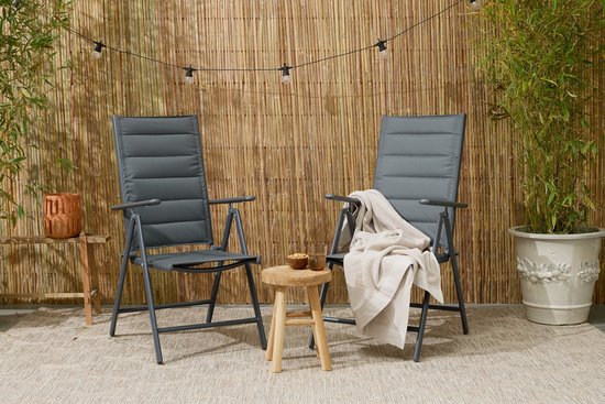 909 OUTDOOR Gartenstühle mit Polster-Set (2er-Set) – zusammenklappbar – verstellbar – Aluminium & Polyester – 67 x 56 x 106 cm