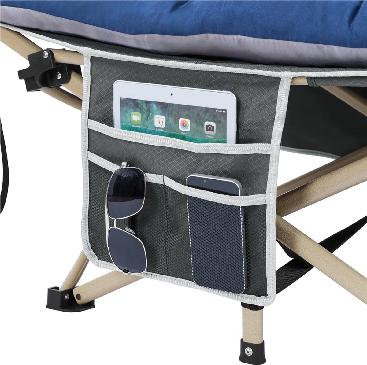 Yaheetech Camping Bett faltbar 150 kg - Ausgestattet mit weicher Matratze und Seitentaschen und enthält Tragetasche - Für Camping und Büro - Grau und Blau 600D Oxford und Metall - 191 x 67 x 56 cm