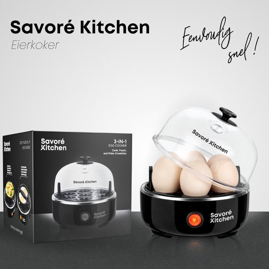 Savoré Kitchen 3-in-1 Eierkocher 7 Eier - Elektrisch - Eierkocher mit Zeitschaltuhr - Schwarz