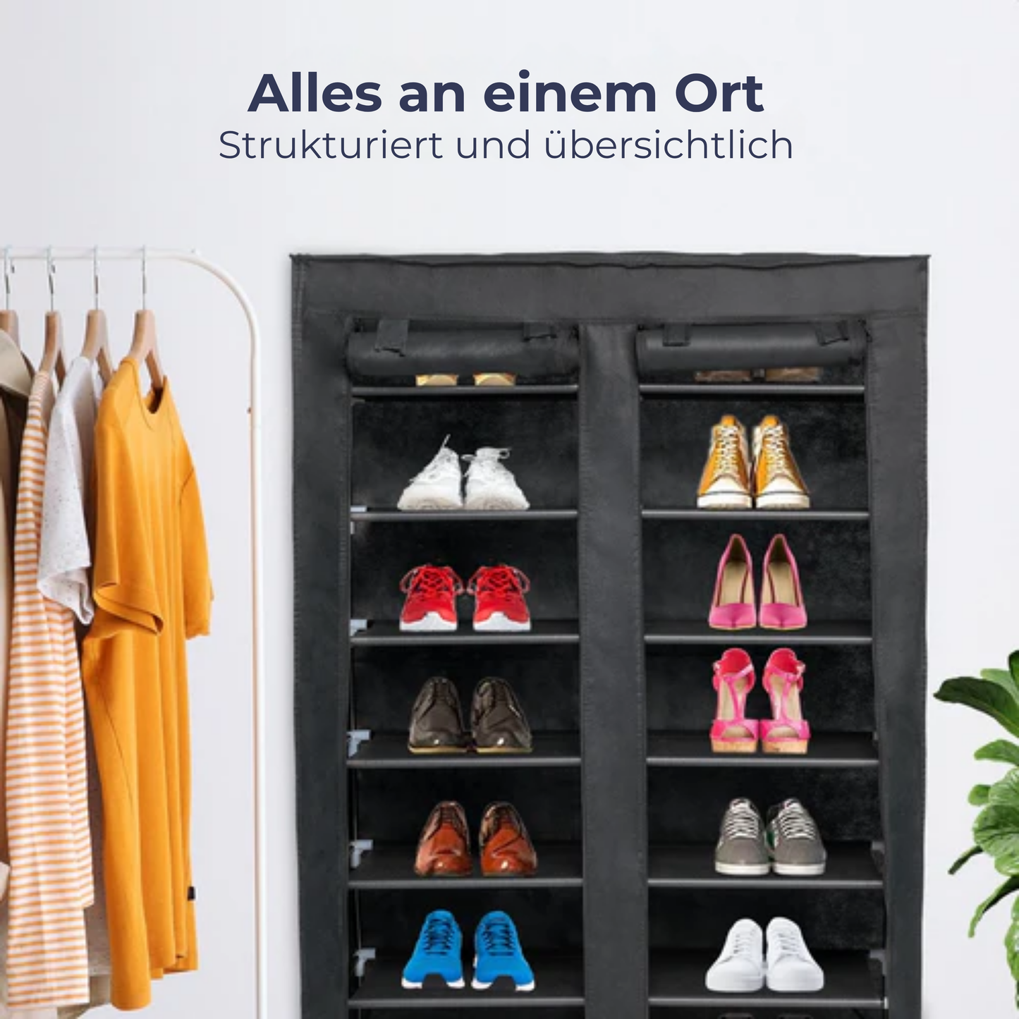 LifeGoods Schuhregal - 7 Schichten - 28 Paar Schuhe - Abschließbar - Schwarz