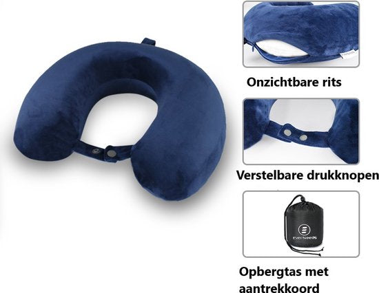 EverNeeds - Nackenkissen - Reisekissen für Flugzeug und Auto - U-Form - Memory Schaum - Blau