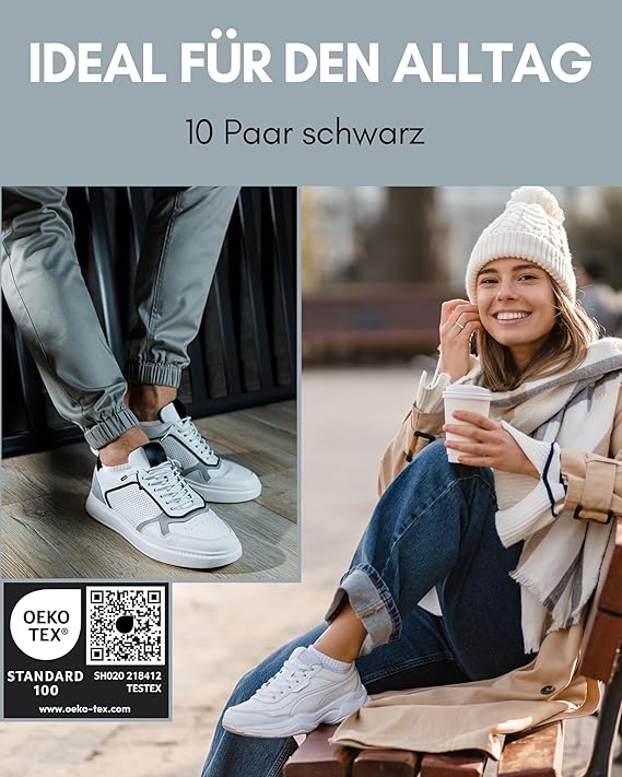 Heroism 10 Paar Premium-Trainersocken Damen & Herren - Kurze Unisex-Socken aus gekämmter Baumwolle - Bequemer Bund, keine kneifenden Nähte - Größe 39-42