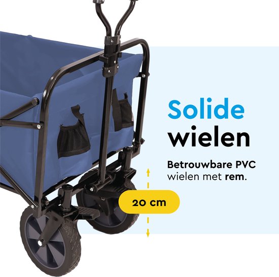 BRASQ Faltbarer Wagen - 100 Liter - 80 KG Kapazität - Schwenkbare Räder mit Bremse - 90x51x100 CM - Verstellbarer Griff - Faltbarer Wagen - Kompakt - Blau
