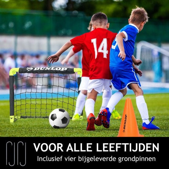 Dunlop - Fußballtor Set - Zwei Stück - Fußbälle - Klappbar & Leicht - Schwarz