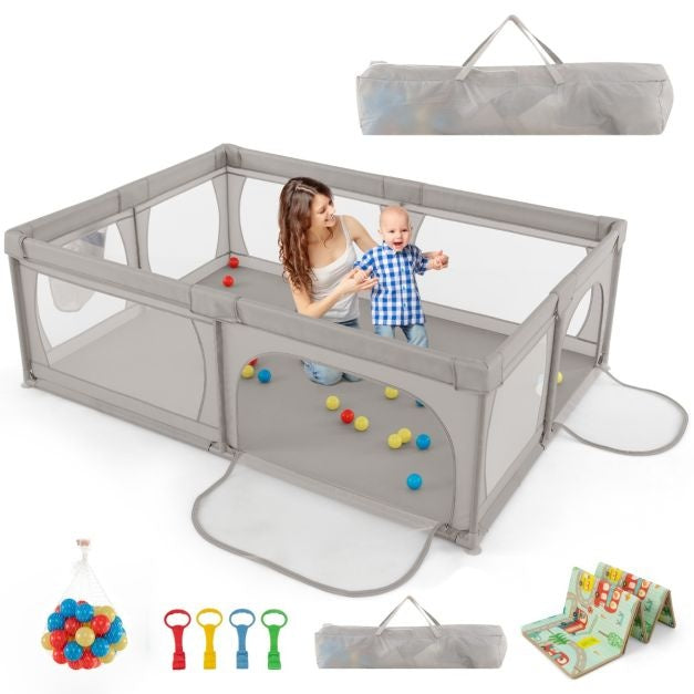 Coast Baby Laufstall mit 50 Bällen und 2 Türen - 206 x 147 cm - grau