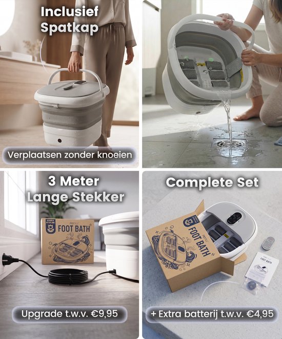 ProTrue® Fußbad mit Massage – Zusammenklappbares elektrisches Fußbad mit Massagerollen – Fußmassagegerät mit Sprudelfunktion und Heizfunktion bis 46 °C