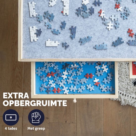 BREND BR-2224 Verstellbares Puzzlebrett mit 4 Schubladen für 1500 Teile - Puzzlebrett mit transparentem Deckel - Puzzletisch mit Filz und Aufbewahrungssystem