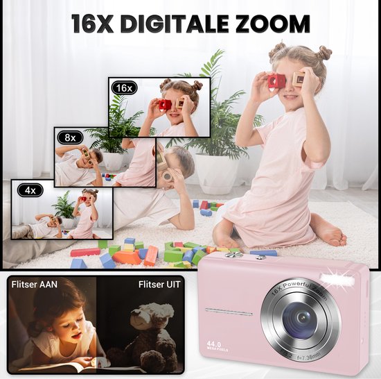 K&L Digitalkamera – Fotokamera – Kompaktkamera – Vlog-Kamera – Für Kinder – Inklusive 32 GB – Rosa