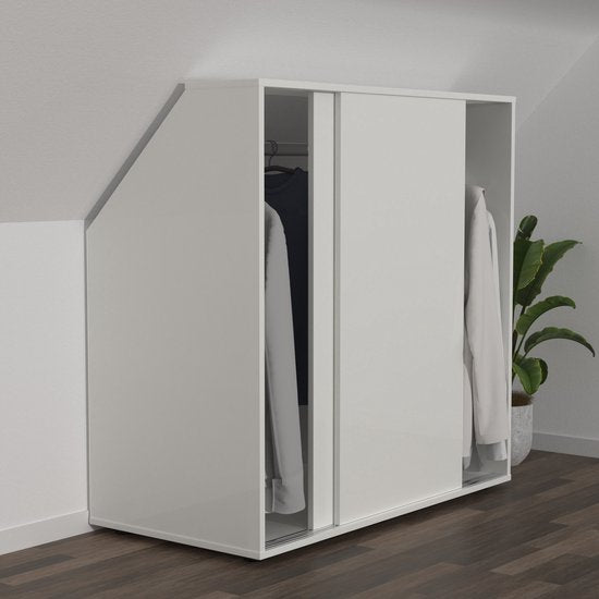 Kleiderschrank für schräge Wände – Dachgeschoss-Schrank mit Schiebetüren & Kleiderstange – Ideal fürs Schlafzimmer
