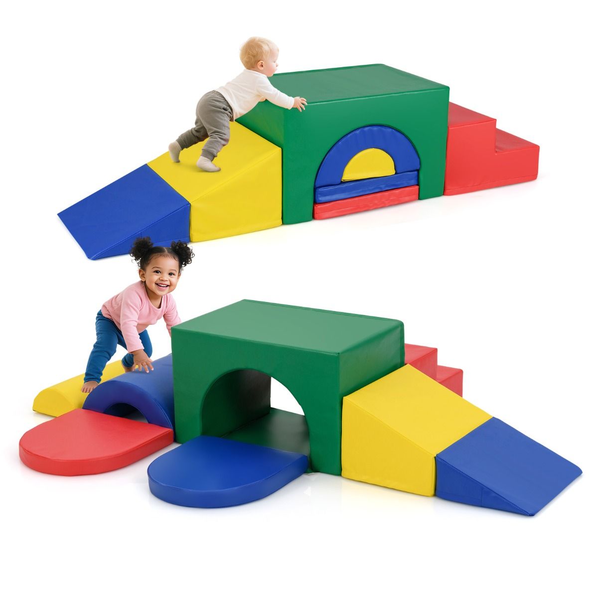 coast 7-teiliges weiches Kletterblock-Set für Kleinkinder - farbenfrohes PU-Leder-Spielgerät mit Schaumstoff, 40×40×25 cm und 60×40×38 cm