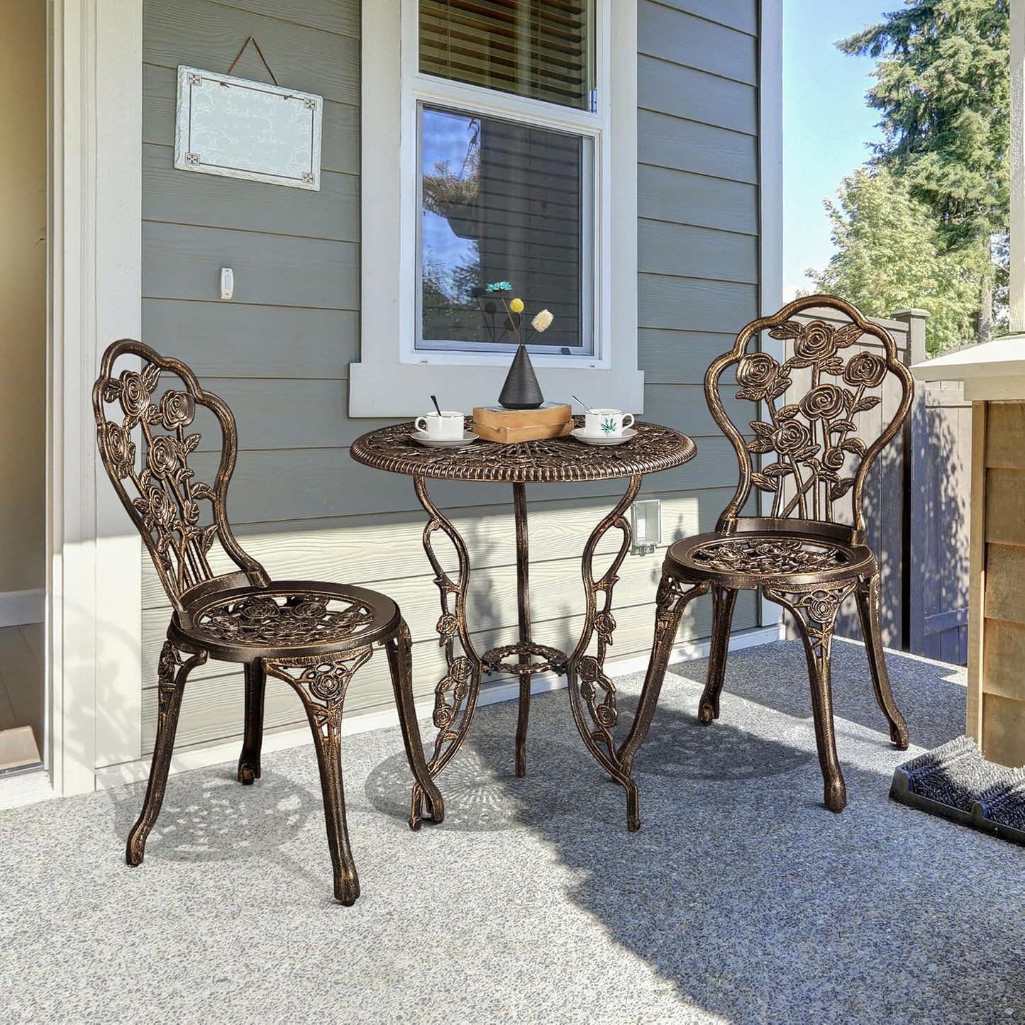 Yaheetech Bistro-Set, 3-teilig – Balkonmöbel – Aluminiumguss – Bronze
