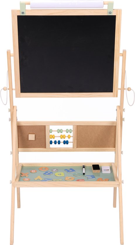 Sunny Nola Aktivitäten-Staffelei – Holzstaffelei für Kinder – Spielstaffelei mit Whiteboard und Kreidetafel – Malstaffelei für Kinder – Magnettafel – Inklusive Papierrolle, Magneten, Kreiden, Filzstiften und Radiergummi – Lernspielzeug