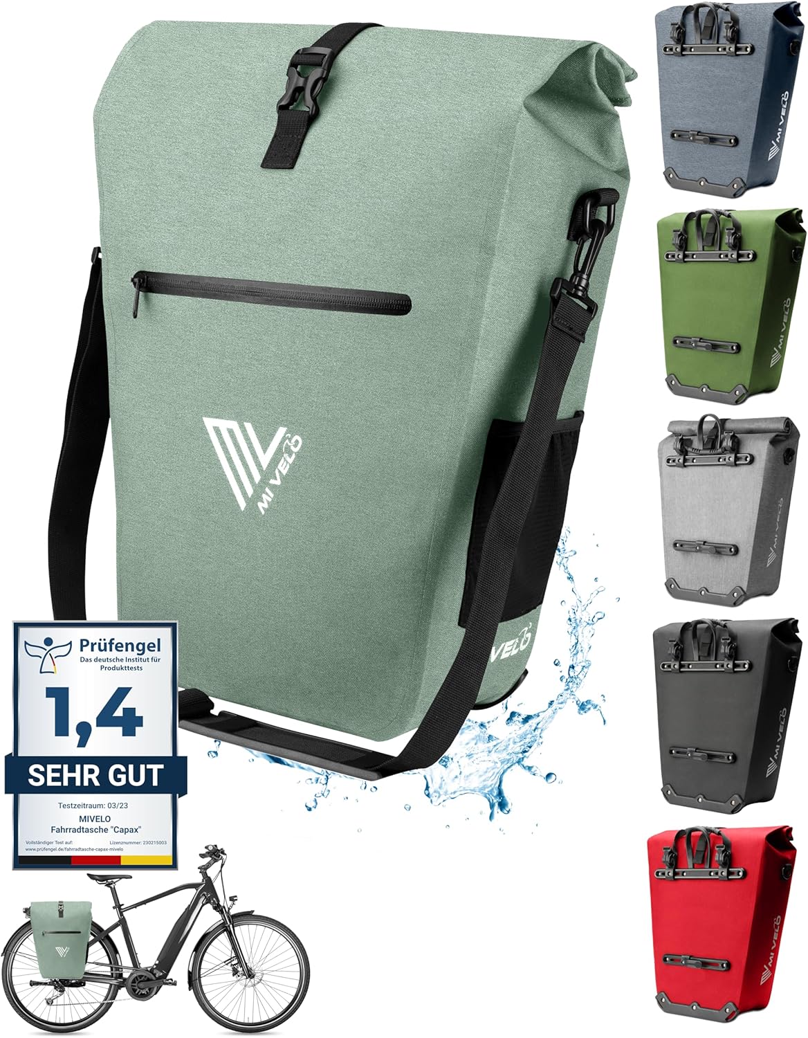 MIVELO Packtasche - Wasserdicht - 25L - Mit Laptopfach und Schultergurt - Mint