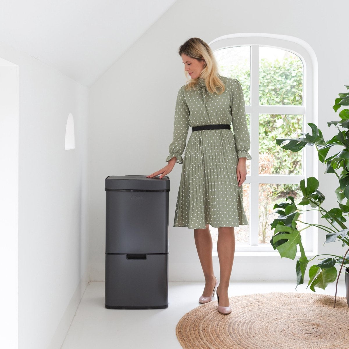 Homra - NEXO Mülleimer - 3 Fächer - 72 Liter (2x12 + 1x48 L) - mit Infrarotsensor - Edelstahl - Grau