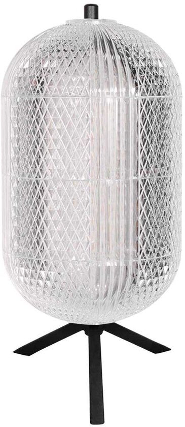 Tischlampe Geripu 3841ZW, Ø 15 cm, gerippter Kunststoff mit LED-Modul – Transparent/Schwarz – Design – Mexlite