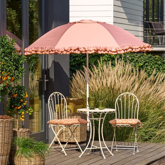 Mica Decorations Kippbarer Sonnenschirm mit Rüschen – Stangensonnenschirm 238 x Ø 195 cm – Garten- oder Balkonsonnenschirm – Polyester, Stahl – Pfirsich