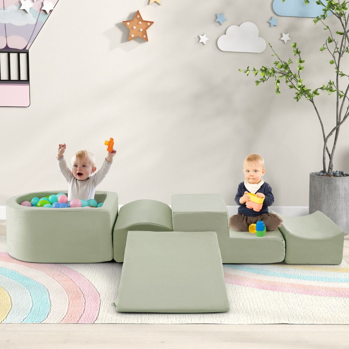 Coast Kletter- und Krabbel-Set – 5-teiliges Set aus weichen Spielblöcken mit Bällebad – grün