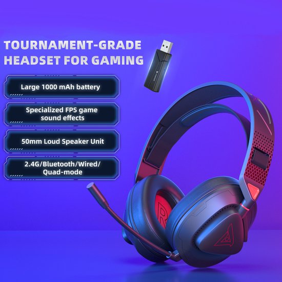 TAIDU THS318 2,4-GHz-Gaming-Headset – Over-Ear-Kopfhörer – mit Mikrofon – Geeignet für PC/PS4/PS5, Nintendo Switch – Schwarz