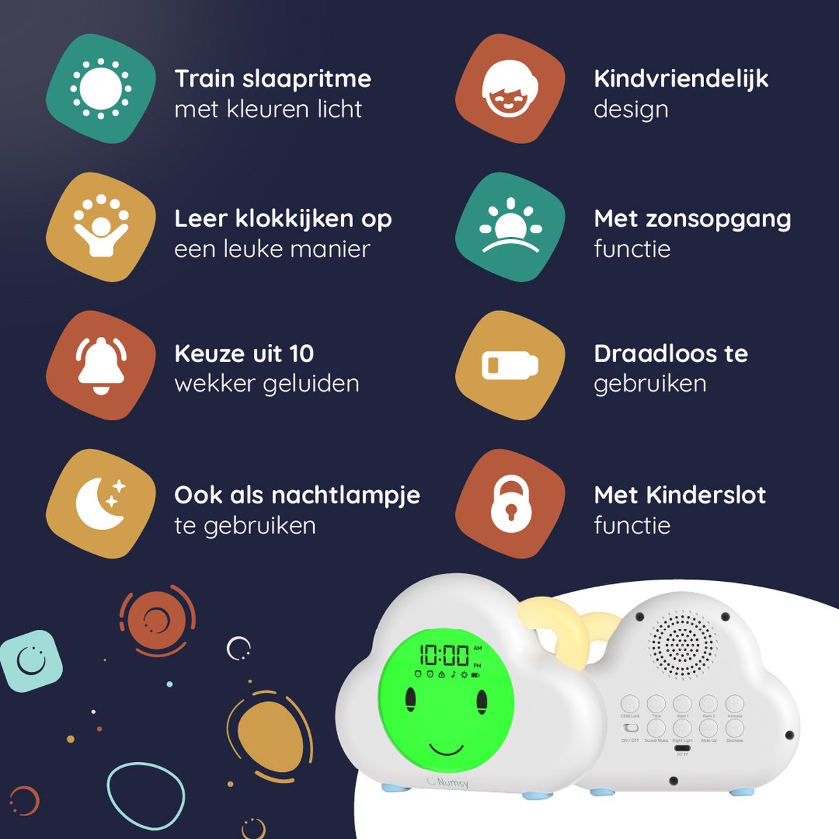Numsy - Lou Sleep Trainer Kids - Kinderwecker mit Nachtlicht - LED - 16 x 11 x 4 cm - 5W - Cloud