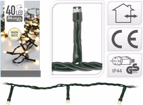 Weihnachtsbeleuchtung, Lichterkette – 40 LED-Lämpchen – warmweiß – 300 cm – Weihnachtslichter