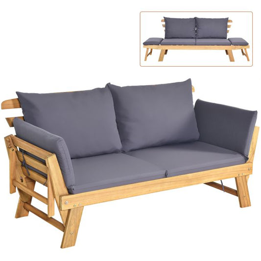 Coast Gartenbank - Schlafsofa - Inkl. Kissen - Max. 320 kg - 198 x 75 x 75 cm - Holz + Grau